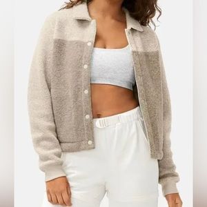 Outdoor Voices Beige Megafleece Full Button Bomber Jacket